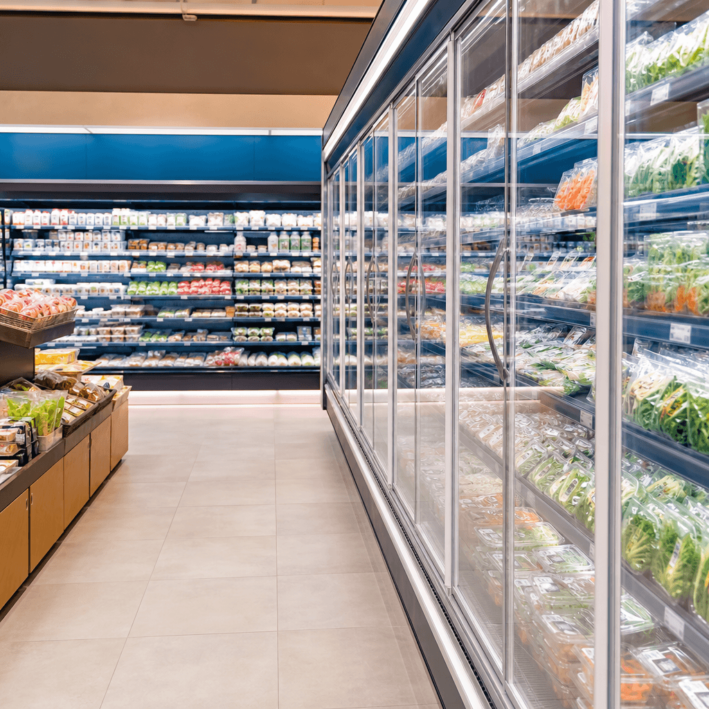 Rayons frais d’un supermarché avec meubles réfrigérés