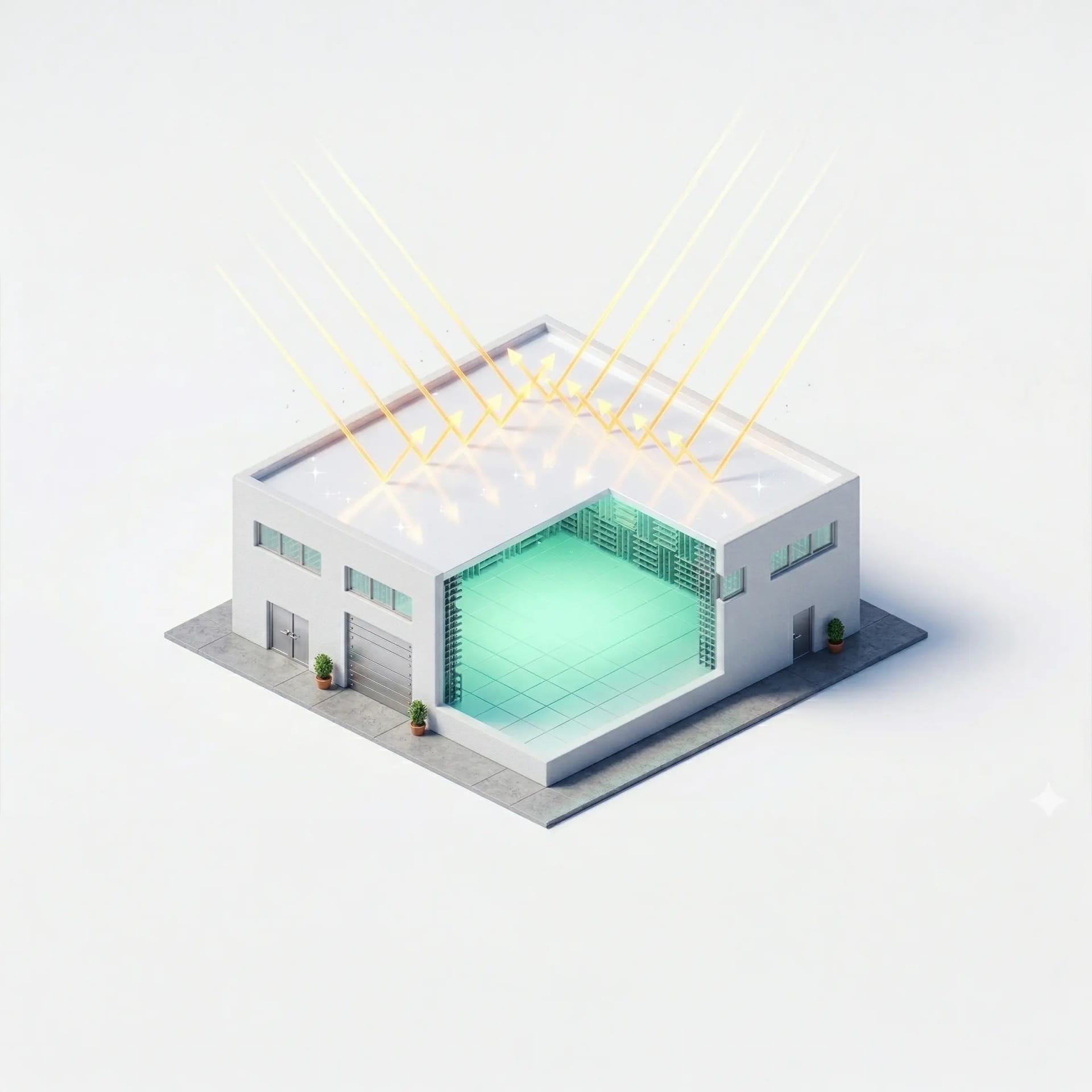 Bâtiment industriel avec cool roof Covalba, réflexion solaire
